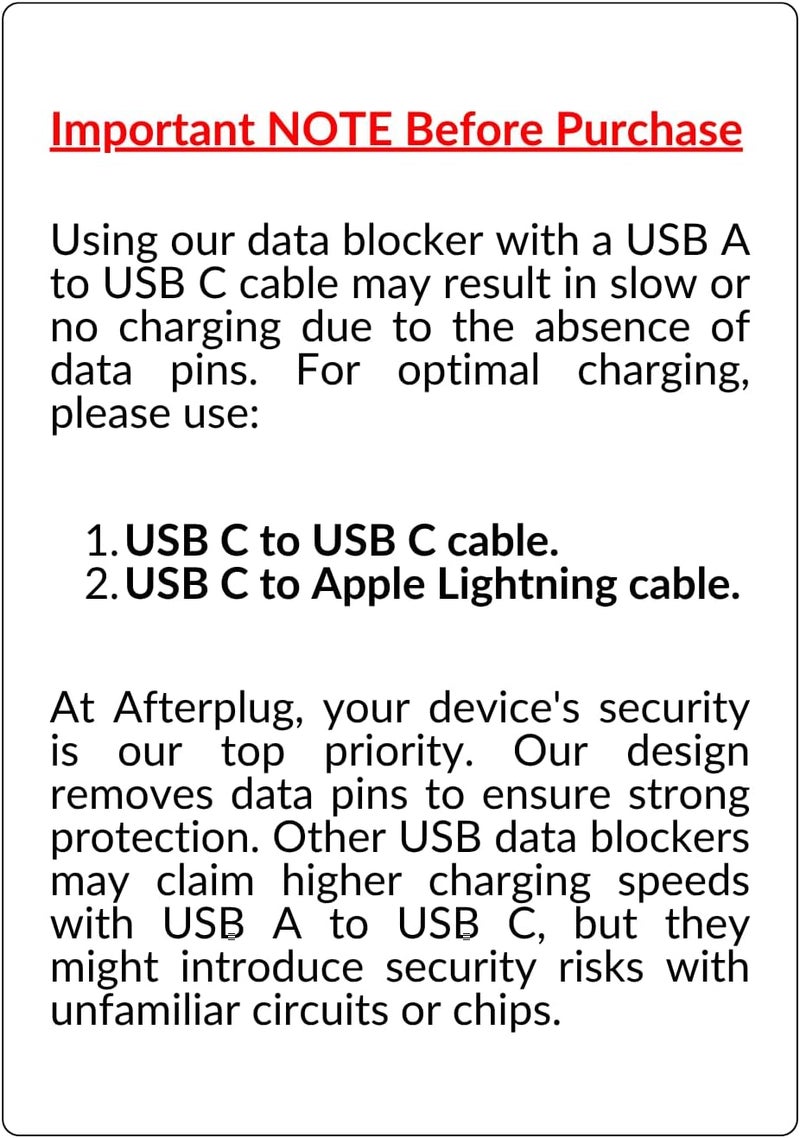 Afterplug 90 Degree USB-C to USB-C Data Blocker, Anti Juice Jacking, Charge-Only, Supports 240W PD Charging, Not for Thick Cases (2-Pack), Red - Image 2